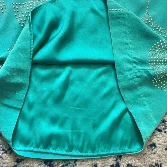Trina Turk, turquoise rhinestone art deco, V-neck shift dress zero - Picture 4 of 6